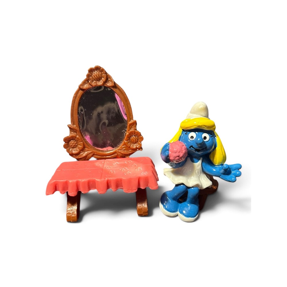 Vintage Schleich Super Smurf Smurfette Vanity Table Germany China Variant
